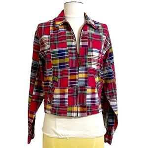 Vintage BRITISH KHAKI Women’s Preppy Red Blue Madras Plaid Cotton Jacket Size 6